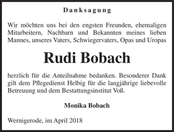 Traueranzeige von Rudi Bobach  von Magdeburger Volksstimme