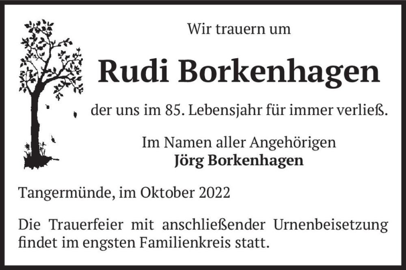  Traueranzeige für Rudi Borkenhagen  vom 08.10.2022 aus Magdeburger Volksstimme