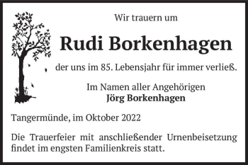 Traueranzeige von Rudi Borkenhagen  von Magdeburger Volksstimme
