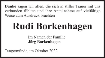 Traueranzeige von Rudi Borkenhagen  von Magdeburger Volksstimme