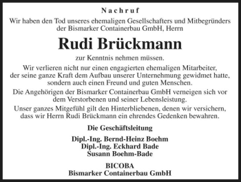 Traueranzeige von Rudi Brückmann  von Magdeburger Volksstimme