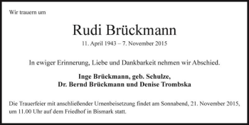 Traueranzeige von Rudi Brückmann  von Magdeburger Volksstimme