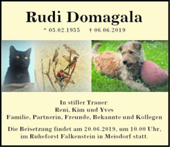 Traueranzeige von Rudi Domagala  von Magdeburger Volksstimme