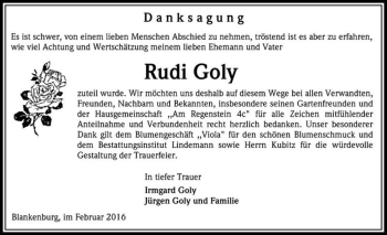 Traueranzeige von Rudi Goly  von Magdeburger Volksstimme