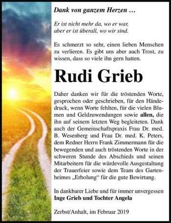 Traueranzeige von Rudi Grieb  von Magdeburger Volksstimme