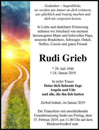 Traueranzeige von Rudi Grieb  von Magdeburger Volksstimme