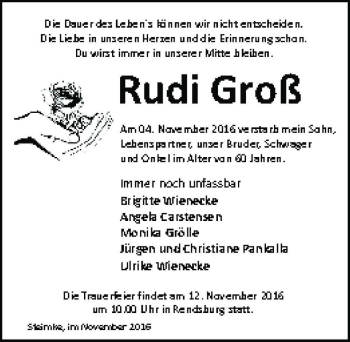 Traueranzeige von Rudi Groß  von Magdeburger Volksstimme