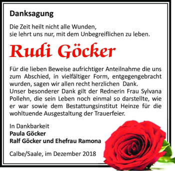 Traueranzeige von Rudi Göcker  von Magdeburger Volksstimme