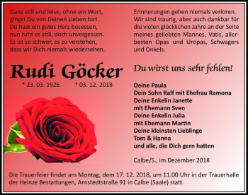 Traueranzeige von Rudi Göcker  von Magdeburger Volksstimme