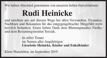 Traueranzeige von Rudi Heinicke  von Magdeburger Volksstimme