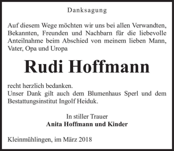 Traueranzeige von Rudi Hoffmann  von Magdeburger Volksstimme