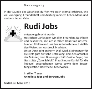 Traueranzeige von Rudi Jobs  von Magdeburger Volksstimme