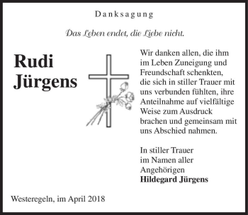 Traueranzeige von Rudi Jürgens  von Magdeburger Volksstimme