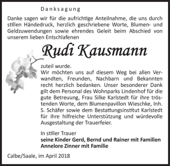 Traueranzeige von Rudi Kausmann  von Magdeburger Volksstimme