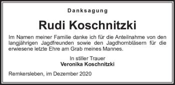 Traueranzeige von Rudi Koschnitzki  von Magdeburger Volksstimme