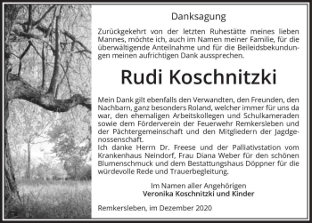 Traueranzeige von Rudi Koschnitzki  von Magdeburger Volksstimme
