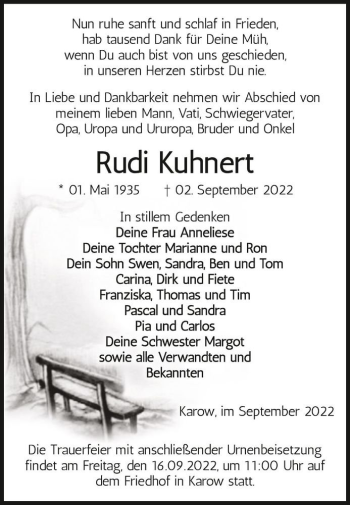Traueranzeige von Rudi Kuhnert  von Magdeburger Volksstimme