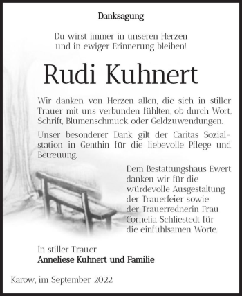 Traueranzeige von Rudi Kuhnert  von Magdeburger Volksstimme