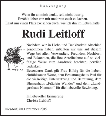 Traueranzeige von Rudi Leitloff  von Magdeburger Volksstimme