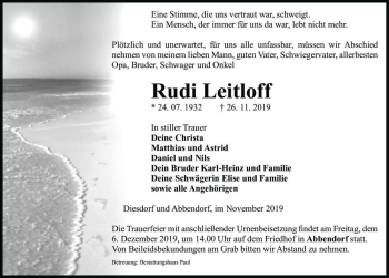 Traueranzeige von Rudi Leitloff  von Magdeburger Volksstimme