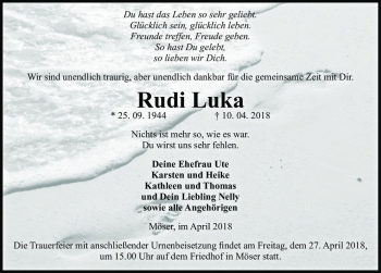 Traueranzeige von Rudi Luka  von Magdeburger Volksstimme