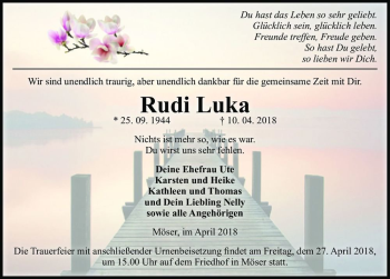 Traueranzeige von Rudi Luka  von Magdeburger Volksstimme
