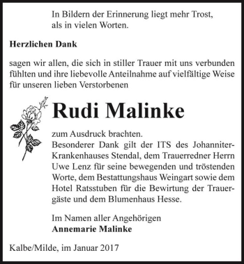Traueranzeige von Rudi Malinke  von Magdeburger Volksstimme