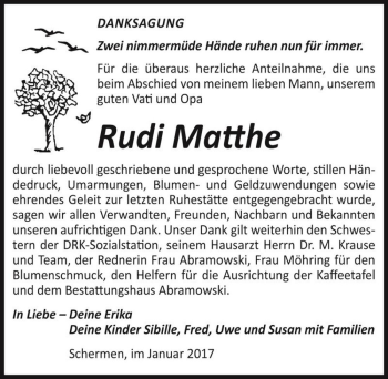 Traueranzeige von Rudi Matthe  von Magdeburger Volksstimme
