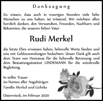 Traueranzeige von Rudi Merkel  von Magdeburger Volksstimme