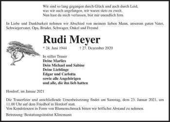 Traueranzeige von Rudi Meyer  von Magdeburger Volksstimme