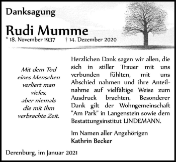 Traueranzeige von Rudi Mumme  von Magdeburger Volksstimme