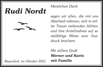 Traueranzeige von Rudi Nordt  von Magdeburger Volksstimme