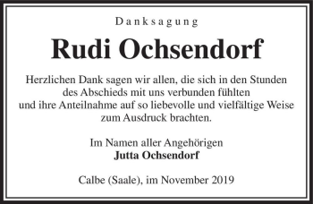 Traueranzeige von Rudi Ochsendorf  von Magdeburger Volksstimme
