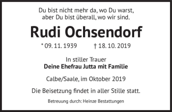 Traueranzeige von Rudi Ochsendorf  von Magdeburger Volksstimme