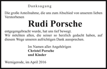 Traueranzeige von Rudi Porsche  von Magdeburger Volksstimme