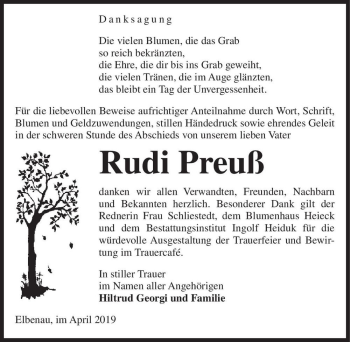 Traueranzeige von Rudi Preuß  von Magdeburger Volksstimme