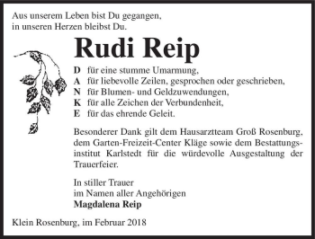 Traueranzeige von Rudi Reip  von Magdeburger Volksstimme