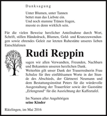 Traueranzeige von Rudi Reppin  von Magdeburger Volksstimme