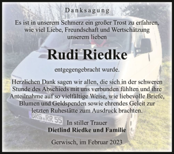 Traueranzeige von Rudi Riedke  von Magdeburger Volksstimme