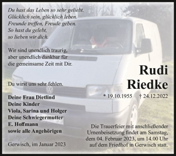 Traueranzeige von Rudi Riedke  von Magdeburger Volksstimme