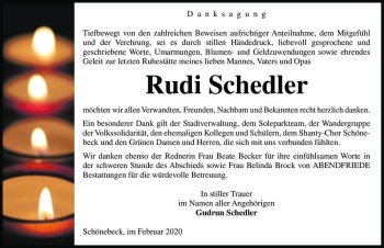 Traueranzeige von Rudi Schedler  von Magdeburger Volksstimme