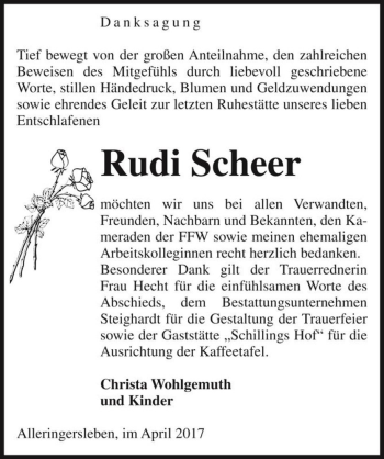 Traueranzeige von Rudi Scheer  von Magdeburger Volksstimme