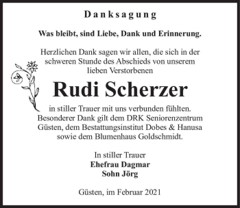 Traueranzeige von Rudi Scherzer  von Magdeburger Volksstimme