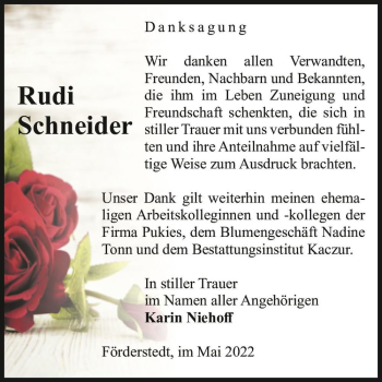 Traueranzeige von Rudi Schneider  von Magdeburger Volksstimme
