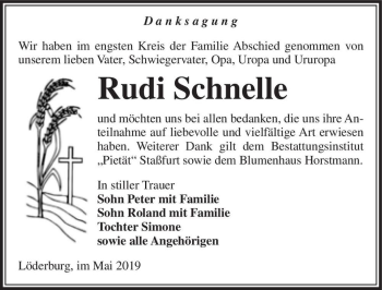 Traueranzeige von Rudi Schnelle  von Magdeburger Volksstimme