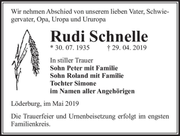 Traueranzeige von Rudi Schnelle  von Magdeburger Volksstimme