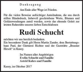Traueranzeige von Rudi Schucht  von Magdeburger Volksstimme