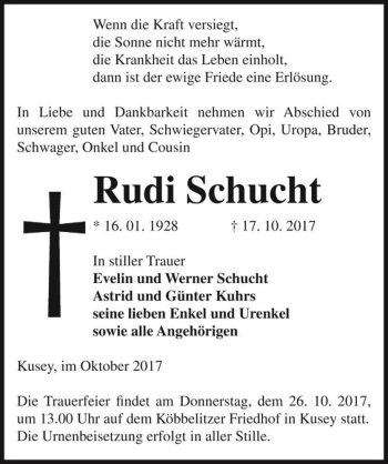 Traueranzeige von Rudi Schucht  von Magdeburger Volksstimme