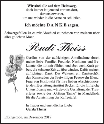 Traueranzeige von Rudi Theiss  von Magdeburger Volksstimme