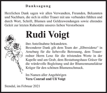 Traueranzeige von Rudi Voigt  von Magdeburger Volksstimme